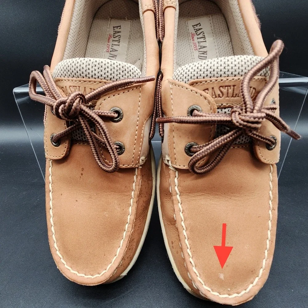Eastland 7.5M Tan Leather Solstice Boat Shoes Mesh Loafers Preppy Nautical Shoe